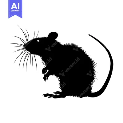 Black and White Silhouette of a Rat with a Long Tail