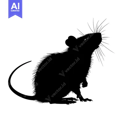 Premium design asset: Black and White Silhouette of a Rat Looking Up