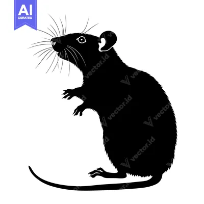 Black and White Silhouette of a Rat Standing on Hind Legs