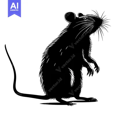 Aset desain premium: Black and White Silhouette of a Standing Rat