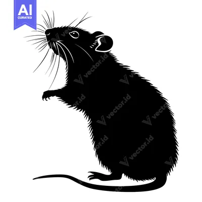 Black and White Silhouette of a Rat with Long Whiskers