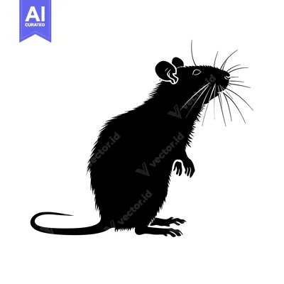 Aset premium populer: Black silhouette of a standing rat with whiskers