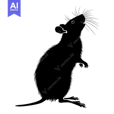 Black Silhouette of a Rat Standing on Hind Legs