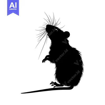 Black Silhouette of a Rat with Whiskers Standing on Hind Legs