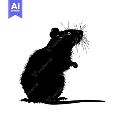 Aset desain premium: Black Silhouette of a Rat Standing on Hind Legs with Whiskers Up