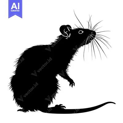 Aset desain premium: Black and White Silhouette of a Rat with Long Whiskers
