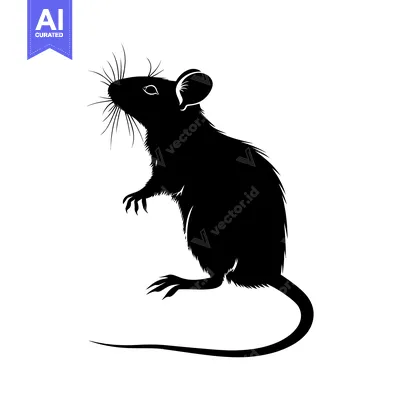 Black silhouette of a rat standing on its hind legs with its tail curl