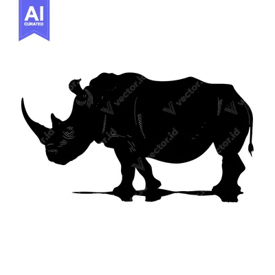 Premium design asset: Black and White Silhouette of a Rhinoceros