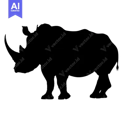 Aset desain premium: Black silhouette of a rhinoceros standing on a white background