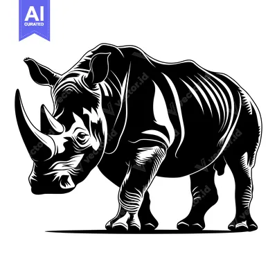 Aset desain premium: Black and White Illustration of a Rhinoceros