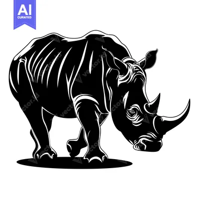 Aset premium populer: Black and White Silhouette of a Rhinoceros