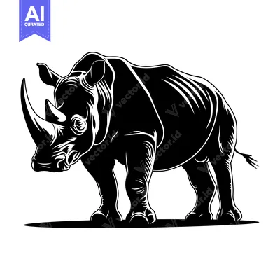 Popular premium asset: Black and White Illustration of a Rhino Standing on a White Background