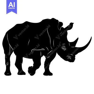 Premium design asset: A black silhouette of a rhinoceros walking