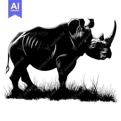 Popular premium asset: Black and White Silhouette of a Rhino in Grass