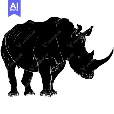 Premium design asset: Black and White Silhouette of a Rhino Standing with its Head Down