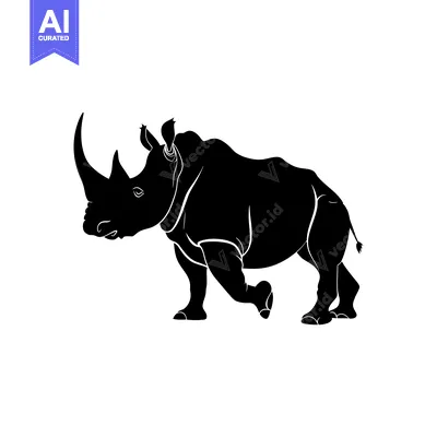 Premium design asset: Black Silhouette of a Rhinoceros Walking