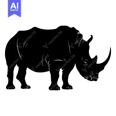 Premium design asset: Black and White Silhouette of a Rhinoceros