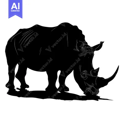 Aset premium populer: Silhouette of a rhinoceros with a large horn