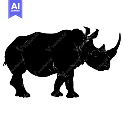 Aset desain premium: Black Silhouette of a Walking Rhino