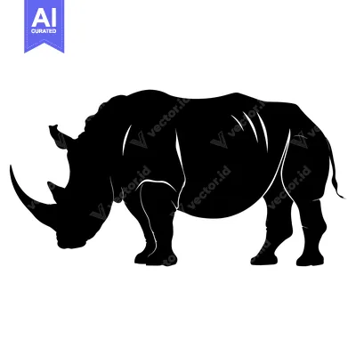Aset desain premium: Black and White Silhouette of a Rhino