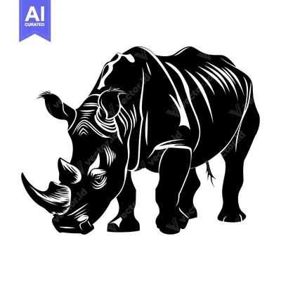 Aset desain premium: Black and White Silhouette of a Rhinoceros