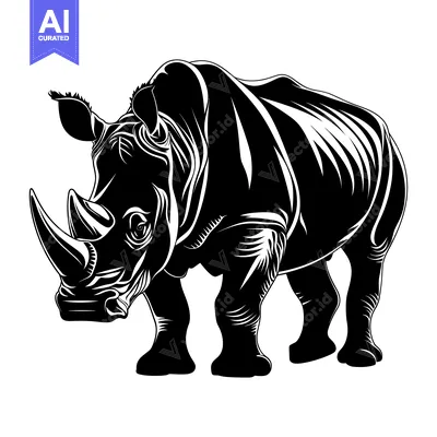 Popular premium asset: Black and White Silhouette of a Rhino Standing with a Large Horn
