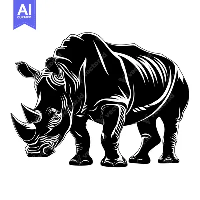 Aset premium populer: Black and White Illustration of a Rhino Standing
