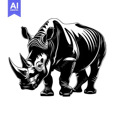 Aset desain premium: Black and White Silhouette of a Rhinoceros