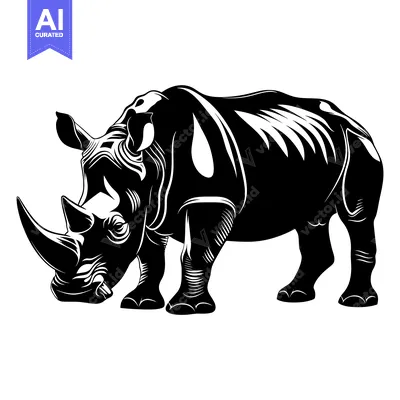 Premium design asset: Black and White Silhouette of a Rhino