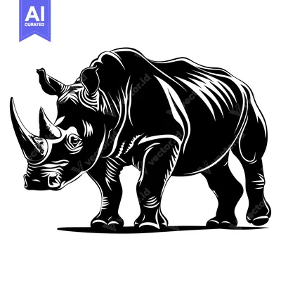 Aset premium populer: Black and White Illustration of a Rhinoceros
