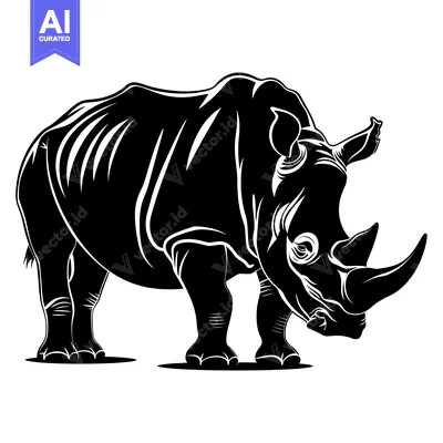 Aset desain premium: Black and White Silhouette of a Rhinoceros