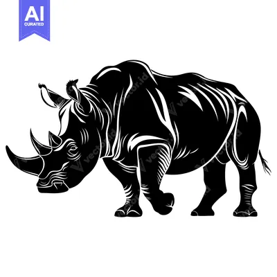 Aset desain premium: Black and White Silhouette of a Rhinoceros