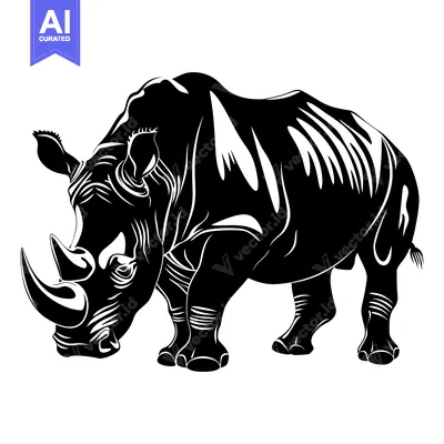 Premium design asset: Black and White Illustration of a Standing Rhinoceros