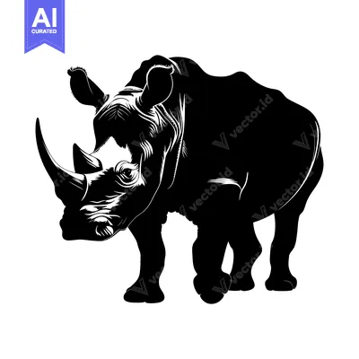 Premium design asset: Black and White Silhouette of a Rhinoceros
