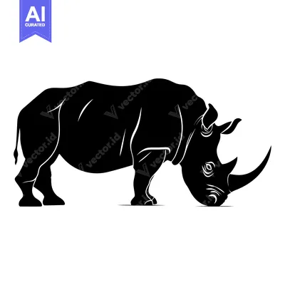 Black and White Silhouette of a Rhino Standing