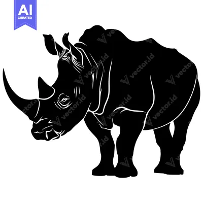Premium design asset: Black Silhouette of a Rhino Standing on a White Background