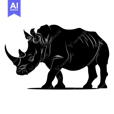 Aset desain premium: Black Silhouette of a Rhino Walking