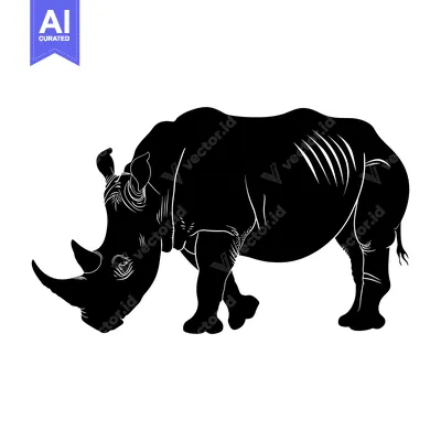 Premium design asset: Black and White Silhouette of a Rhinoceros