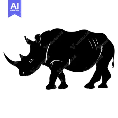 Aset desain premium: Black Silhouette of a Walking Rhino