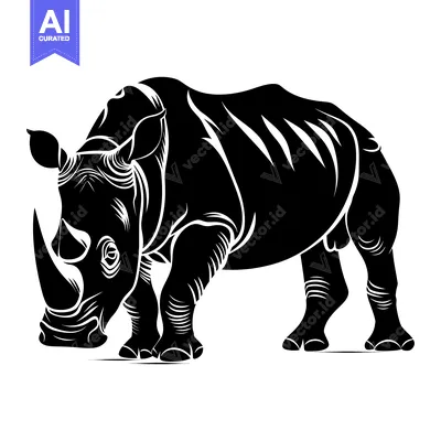 Premium design asset: Black and White Silhouette of a Rhino