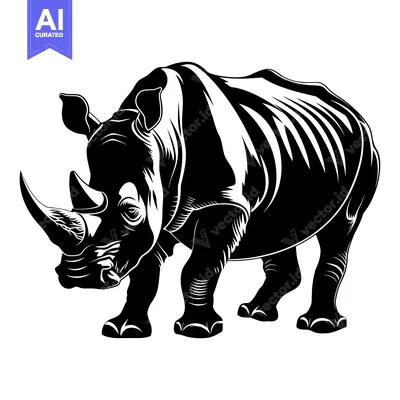 Aset desain premium: Black and White Illustration of a Rhino