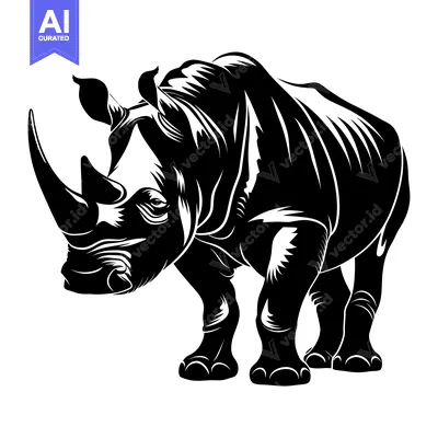 Black and White Silhouette of a Standing Rhino