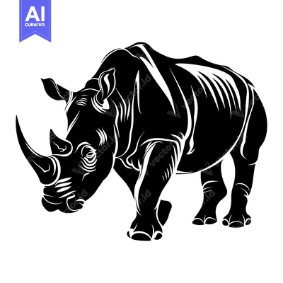 Black and White Silhouette of a Rhino Standing
