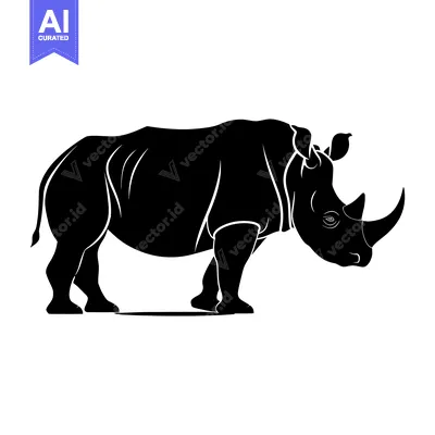 Aset desain premium: Black and white silhouette of a rhinoceros walking