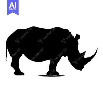 A Black Silhouette of a Rhino with a Large Horn