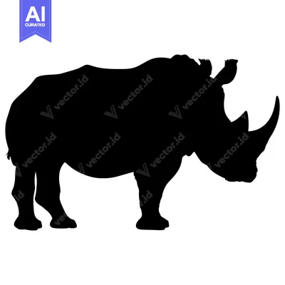 Black Silhouette of a White Rhinoceros Standing Sideways