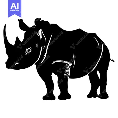 Black and White Silhouette of a Rhinoceros