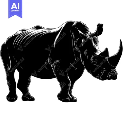 Premium design asset: Black and white silhouette of a rhinoceros