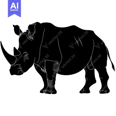 Aset premium populer: Black and White Silhouette of a Rhinoceros