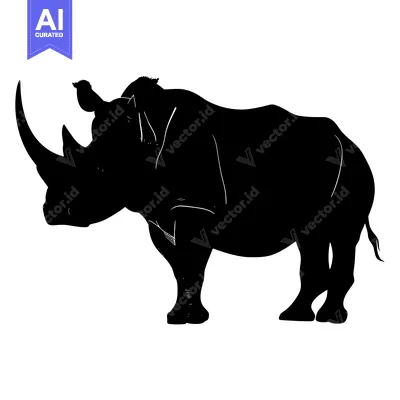Aset desain premium: Black and white silhouette of a rhinoceros